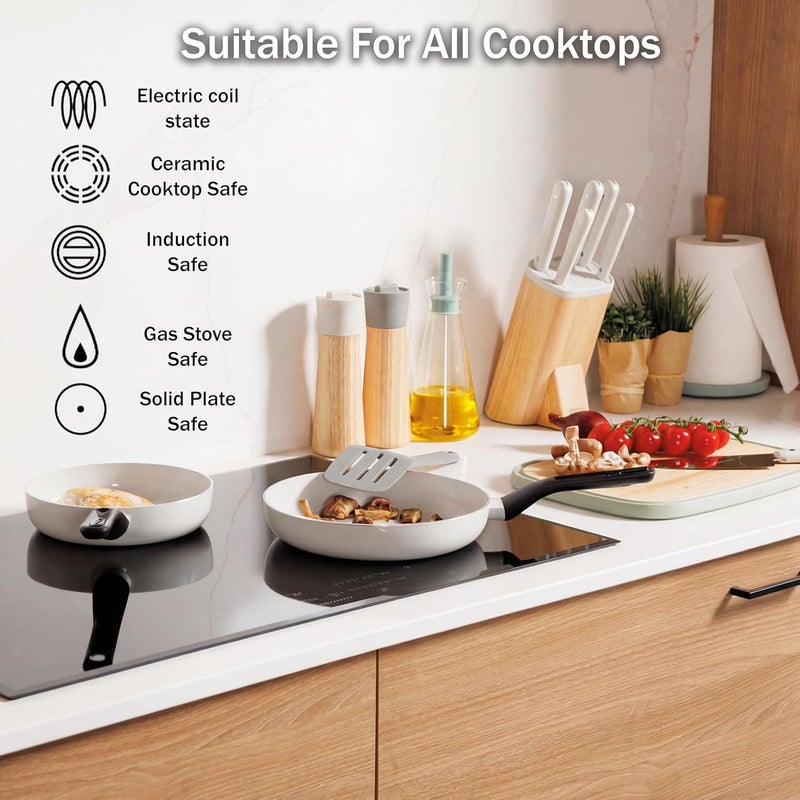 Berghoff Glints Nonstick Ceramic Cookware Set 5 Piece, Non-toxic, Stay-Cool Handles, 16 cm Saucepan, 24 cm Frying Pan, 24cm Stockpot PFAS & PFOA Free, Induction Base, Oven Safe, Spirit/Pearl Grey - Image 3
