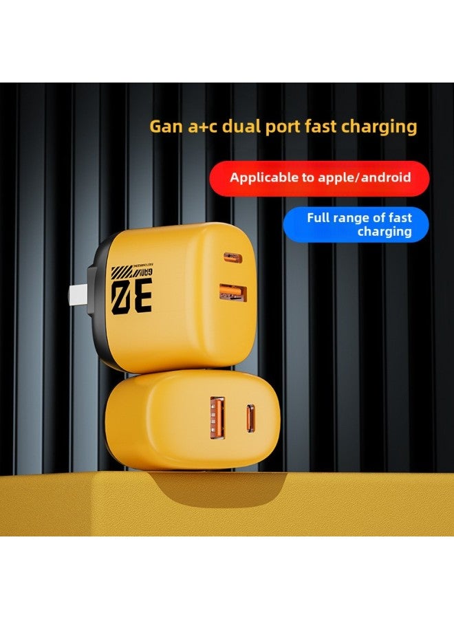 3C Certification 20W Folding Feet USB Type-C Mobile Phone Charger For Apple Huawei Tablet Dual-port Fast Charging-Color:Folding Feet A C Yellow [boxed]]  - Image 2