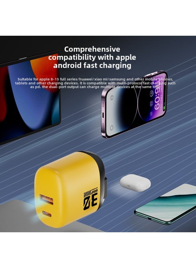 3C Certification 20W Folding Feet USB Type-C Mobile Phone Charger For Apple Huawei Tablet Dual-port Fast Charging-Color:Folding Feet A C Yellow [boxed]]  - Image 3