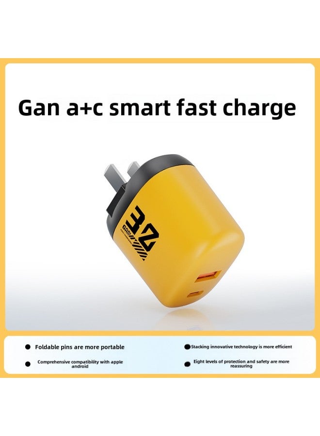 3C Certification 20W Folding Feet USB Type-C Mobile Phone Charger For Apple Huawei Tablet Dual-port Fast Charging-Color:Folding Feet A C Yellow [boxed]]  - Image 1