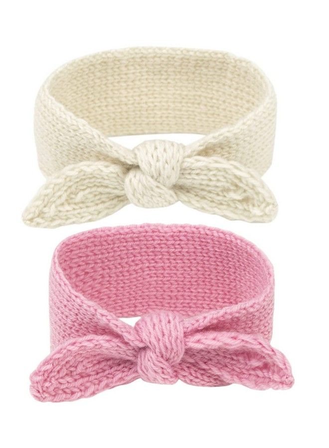 El Regalo 2 Pcs Turban Wool Headbandwarm Rabbit Knot Hair Band Knit Head Wrap For Baby Girls Newborns And Toddler (Pink & White) - Image 2
