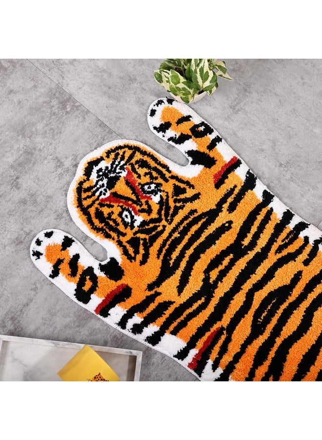 Panstar Tiger Bath Mat for Bathroom, Cute Orange Yellow Tiger Cartoon Non Slip Animal Shaped Absorbent Bathtub Bathroom Plush Shower Rugs - Image 2