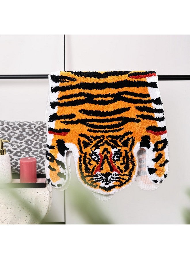 Panstar Tiger Bath Mat for Bathroom, Cute Orange Yellow Tiger Cartoon Non Slip Animal Shaped Absorbent Bathtub Bathroom Plush Shower Rugs - Image 4