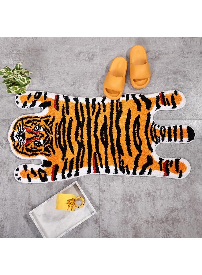 Panstar Tiger Bath Mat for Bathroom, Cute Orange Yellow Tiger Cartoon Non Slip Animal Shaped Absorbent Bathtub Bathroom Plush Shower Rugs - Image 5