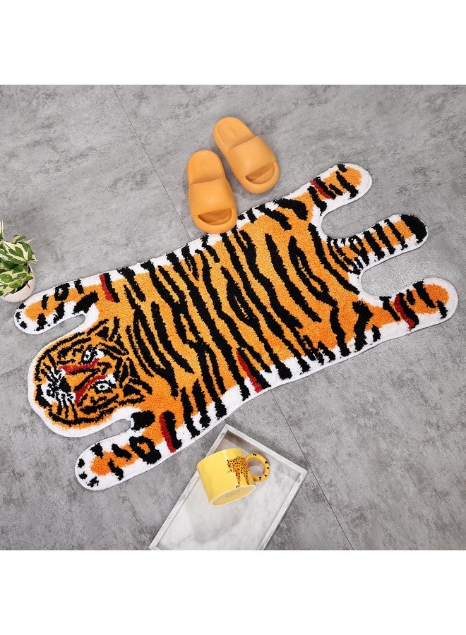 Panstar Tiger Bath Mat for Bathroom, Cute Orange Yellow Tiger Cartoon Non Slip Animal Shaped Absorbent Bathtub Bathroom Plush Shower Rugs - Image 1