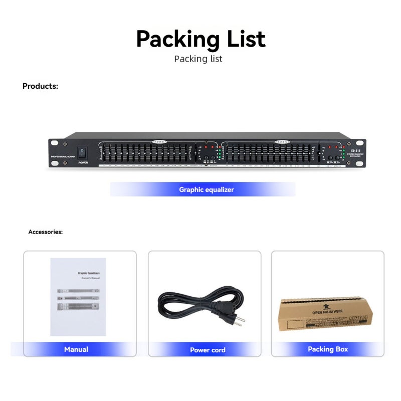15-Band Equalizer 1U Black - Dual Channels Stereo Graphic Equalizer With ±12db Adjustable Range Low-Cut Bypass Switch XLR & 1/4" TRS Inputs Outputs for Professional Audio Tuning - Image 2
