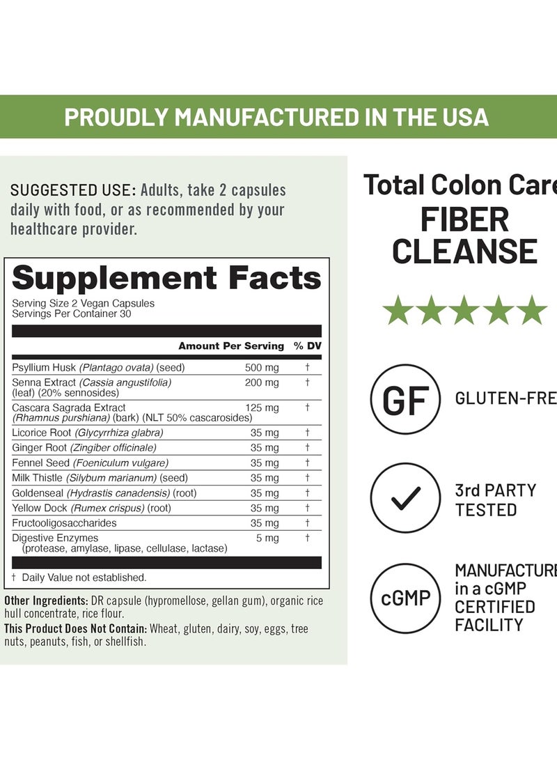 NatureWise Total Colon Care Fiber Cleanse with Herbal Laxatives, Prebiotics, & Digestive Enzymes for Healthy Elimination, Safe Digestion & Weight, Detox, & Gut Health [1 Month Supply - 60 Count] - Image 2