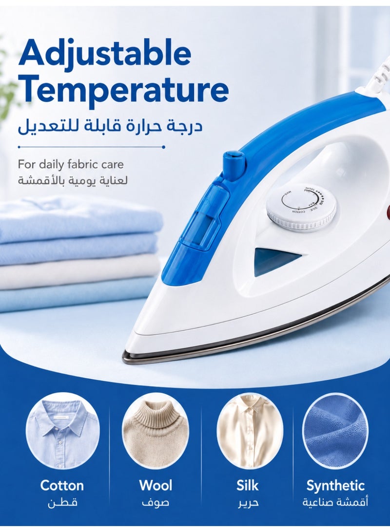 RUIYADA Steam Iron for Clothes, Electric Dry & Steam Iron with Stainless Steel Soleplate, Adjustable Temperature Control, Water Spray Function, Visible Water Tank, Smooth Glide Home Iron for Shirts, Thobe, Abaya & Daily Clothes Care - Image 3