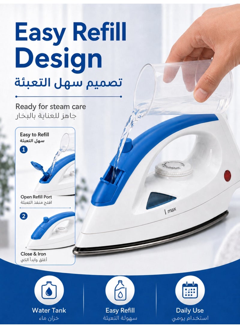 RUIYADA Steam Iron for Clothes, Electric Dry & Steam Iron with Stainless Steel Soleplate, Adjustable Temperature Control, Water Spray Function, Visible Water Tank, Smooth Glide Home Iron for Shirts, Thobe, Abaya & Daily Clothes Care - Image 5