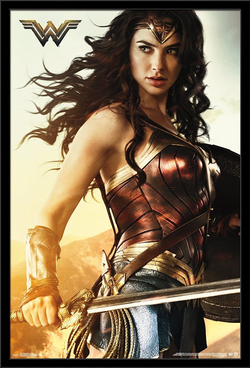 Trends International DC Comics Movie Wonder Woman  Shield Wall Poster 34L x 224W Black Framed Version