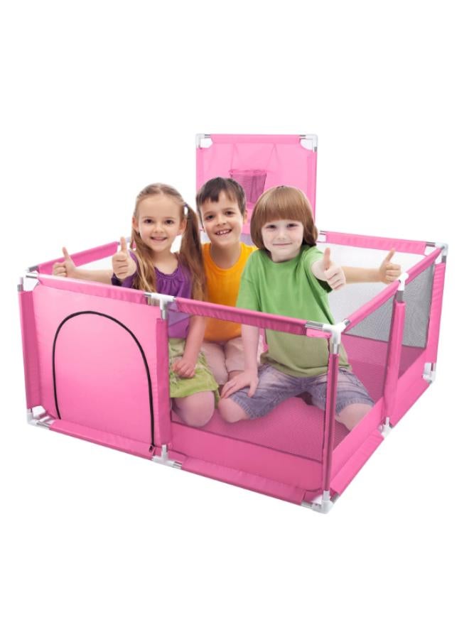 Baby Playpen with basket for Babies and Toddlers Baby Fence Baby Play Yards for Indoor & Outdoor 127*127*66(Pink) CODE / 159 - Image 1