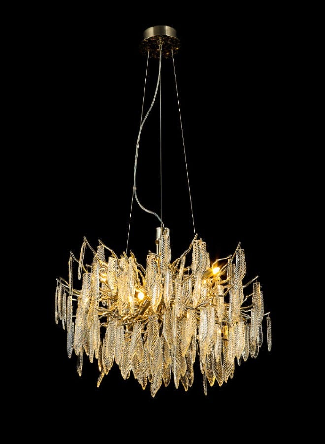 إنارة سيرة إنارة ثريا دائرية كلاسيكية كريستال ورق شجر بلوم لونين ومقاس 80 سم 6001