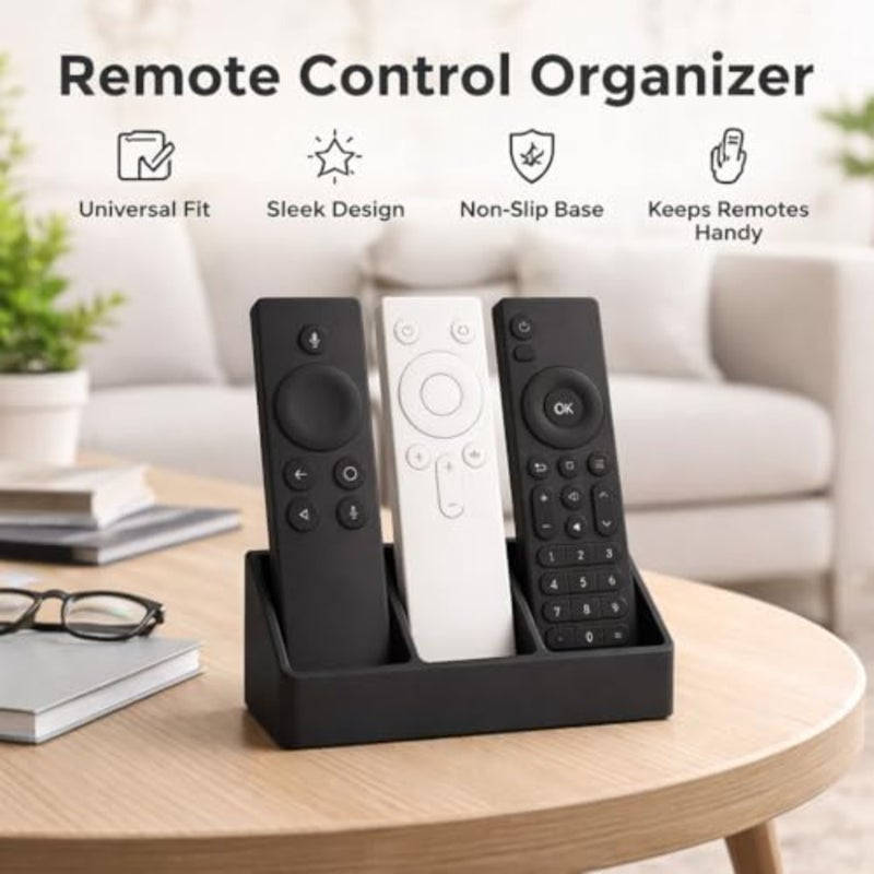 TV Remote Control Holder Organiser, 3-Slot Storage Caddy, Black 3 Slot - Image 2