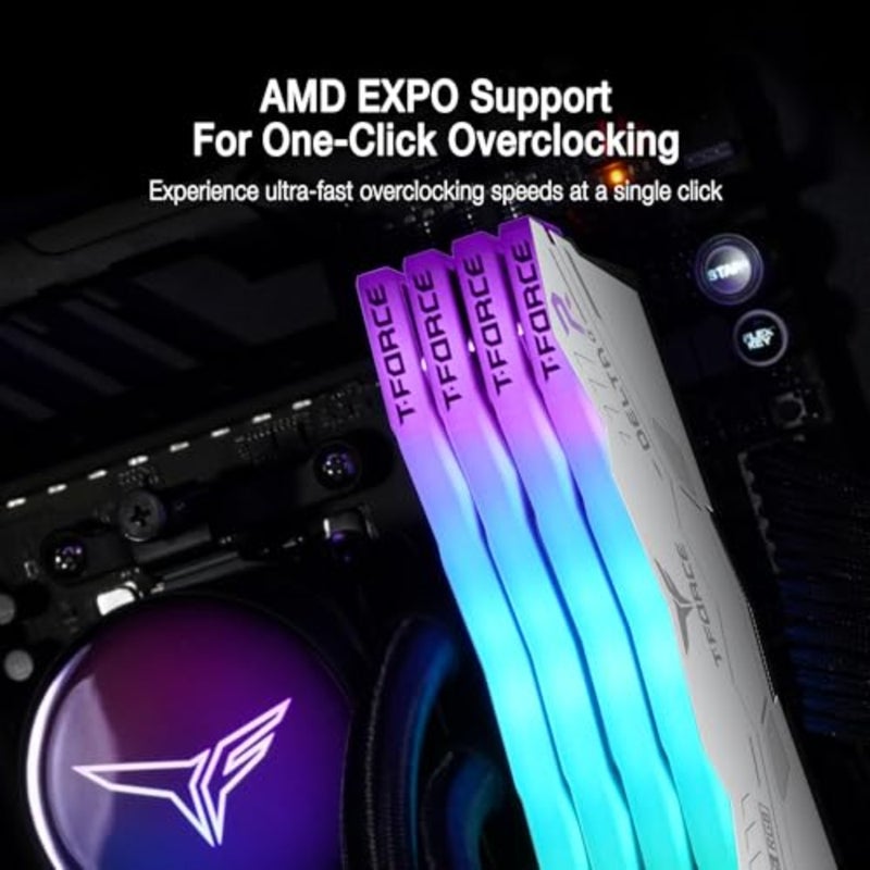T-Force Delta Alpha RGB DDR5 Ram 64GB Kit 2x32GB 6000MHz (PC5-48000) CL38 Intel XMP 3.0 وAMD Expo وحدة ذاكرة سطح المكتب المتوافقة Ram White FF8D564G6000HC38JDC01 - Image 3