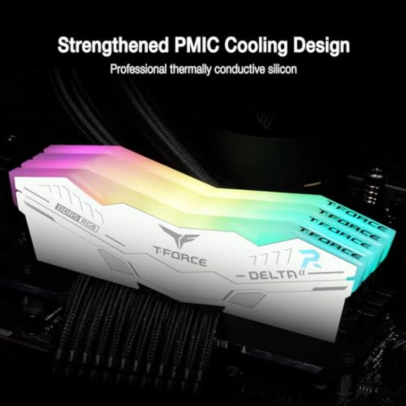 T-Force Delta Alpha RGB DDR5 Ram 64GB Kit 2x32GB 6000MHz (PC5-48000) CL38 Intel XMP 3.0 وAMD Expo وحدة ذاكرة سطح المكتب المتوافقة Ram White FF8D564G6000HC38JDC01 - Image 4
