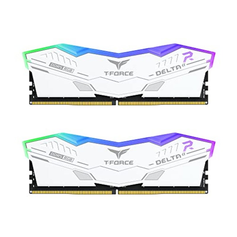 T-Force Delta Alpha RGB DDR5 Ram 64GB Kit 2x32GB 6000MHz (PC5-48000) CL38 Intel XMP 3.0 وAMD Expo وحدة ذاكرة سطح المكتب المتوافقة Ram White FF8D564G6000HC38JDC01 - Image 1