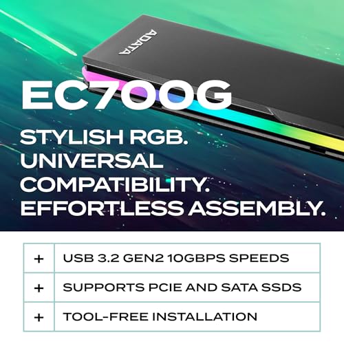 ADATA EC700G M2 PCIeSATA SSD Enclosure HighCapacity Storage Game Console Compatible Quick Load SSD Expansion Aluminum RGB No Tools Needed AEC700GU32G2CGY - Image 3