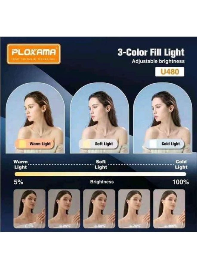 التخطيط U480 ضوء تصوير LED احترافي قابل للشحن، 20 واط، مدمج، بسعة 5000 مللي أمبير، قابل للتعتيم، 2700-5700 كلفن، مناسب للكاميرات - Image 2