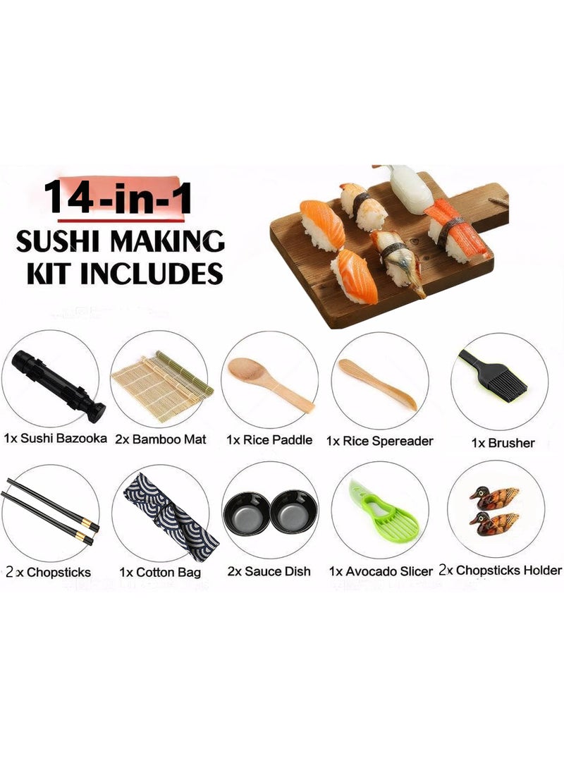 Uwals Sushi making kit, sushi rocket launcher drum kit, beginner sushi kit, with bamboo sushi mat, rocket launcher drum, rice paddles, rice spreader, chopsticks, dipping plate, avocado slicer, sushi brush  - Image 2