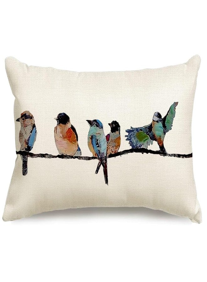 RABUSOFA 12x20 Lumbar Pillow Decorative Throw Pillows,Small Hand-Painted Outdoor Birds Pillowcases,Spring Summer Pillows Decorative Throw Cushion Covers Linen for Couch Sofa Teal Blue - Image 1