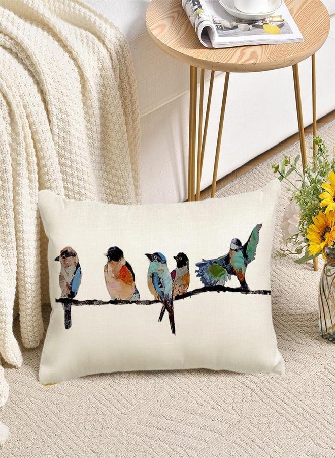 RABUSOFA 12x20 Lumbar Pillow Decorative Throw Pillows,Small Hand-Painted Outdoor Birds Pillowcases,Spring Summer Pillows Decorative Throw Cushion Covers Linen for Couch Sofa Teal Blue - Image 3