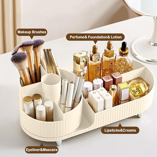ALOXE Makeup Organisers | 360° Rotating Brush Holder & Elegant Organizer Storage Box for Dressing Table, Skincare, Cosmetics & Accessories (Ivory) - Image 4