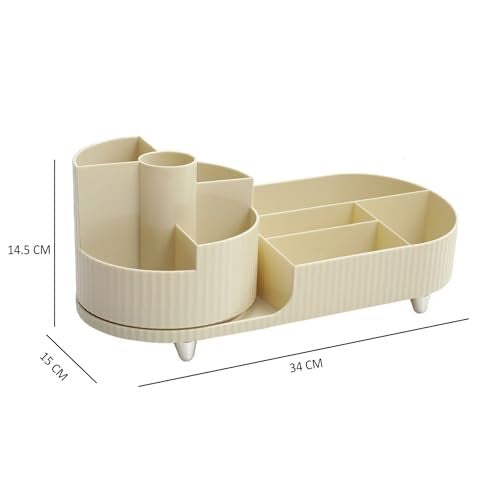 ALOXE Makeup Organisers | 360° Rotating Brush Holder & Elegant Organizer Storage Box for Dressing Table, Skincare, Cosmetics & Accessories (Ivory) - Image 2
