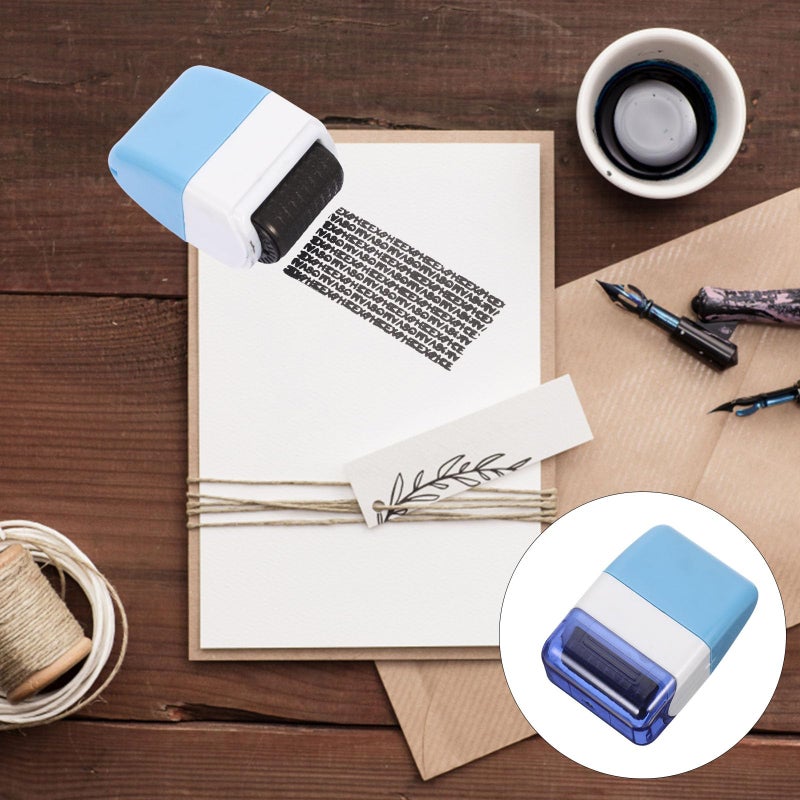 Blue Privacy Roller Stamp Refillable Envelope Opener Secure Ink Stamp for Personal Information Protection Home Use - Image 3