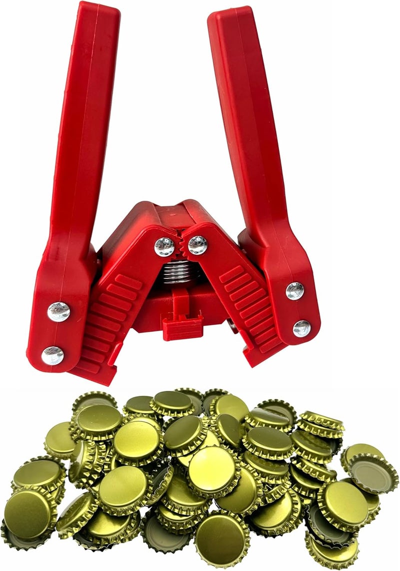 WENNING Manual Beer Bottle Capper Tool with 150 count Beer Bottle Caps,26mm Beer Corking Machine for Home Brewing (RED) - Image 1