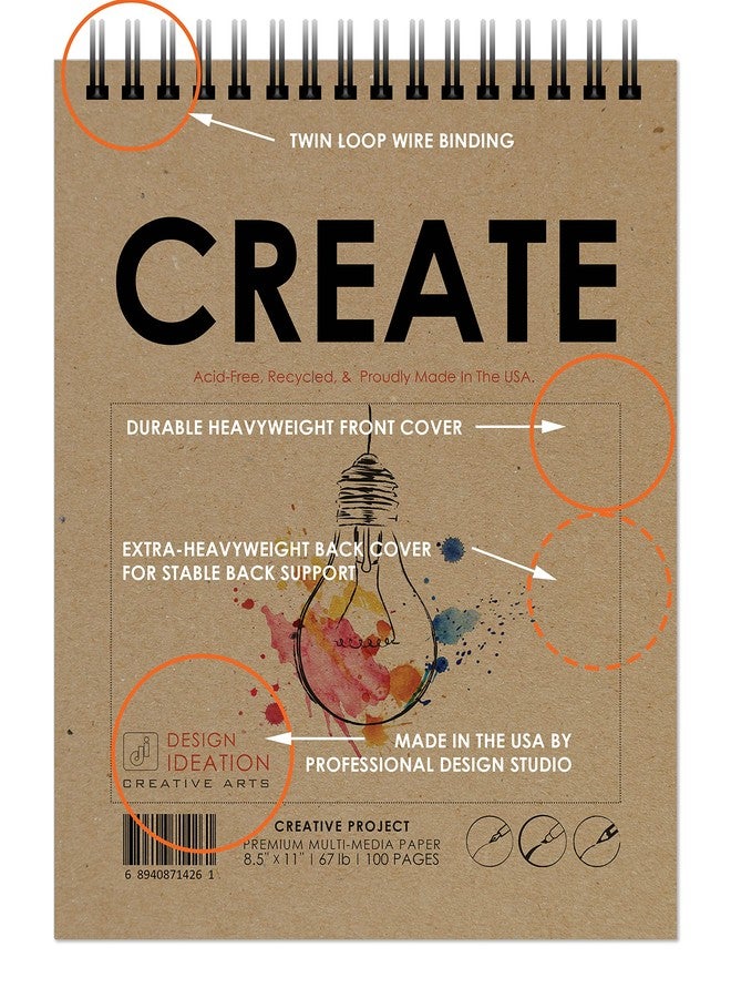 Design Ideation Create. Wire Bound Sketchbook. Top Spine. Multi-Media. (8.5" x 11") WB-50100-TS. (1 Book) - Image 2