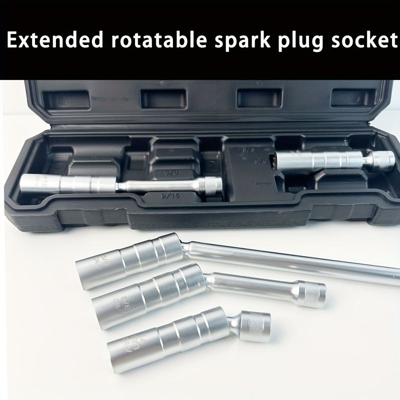 5 Pcs 3 8 Inch Extended Spark Plug Socket Set With Extension Bar Universal Joint 5 Piece Sleeve - Image 4