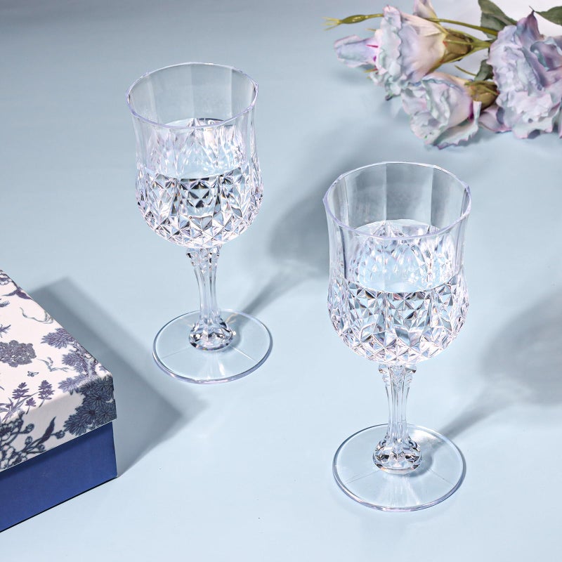 XUWAIDSGN 24 Pcs 7oz Plastic Vintage Wine Glasses Drinking Glasses Unbreakable Wedding Glassware Crystal Water Goblets Reusable Drinkware Vintage Champagne Flutes (24, Clear) - Image 5