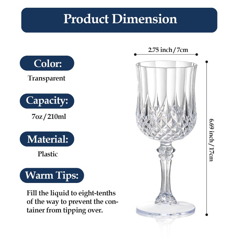 XUWAIDSGN 24 Pcs 7oz Plastic Vintage Wine Glasses Drinking Glasses Unbreakable Wedding Glassware Crystal Water Goblets Reusable Drinkware Vintage Champagne Flutes (24, Clear) - Image 2