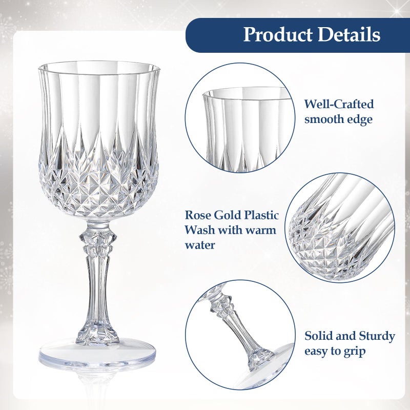 XUWAIDSGN 24 Pcs 7oz Plastic Vintage Wine Glasses Drinking Glasses Unbreakable Wedding Glassware Crystal Water Goblets Reusable Drinkware Vintage Champagne Flutes (24, Clear) - Image 4