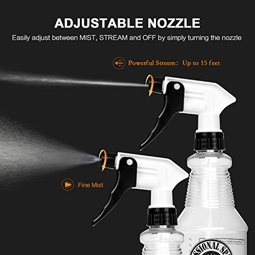 Uineko Plastic Spray Bottle (24oz 3 Pack) for Cleaning Solutions, Car Detailing Care, Planting, Pet, Clear Finish, Heavy Duty Empty Spraying Bottles Mist Water Sprayer with Measurements & Adjustable Nozzle - Image 3