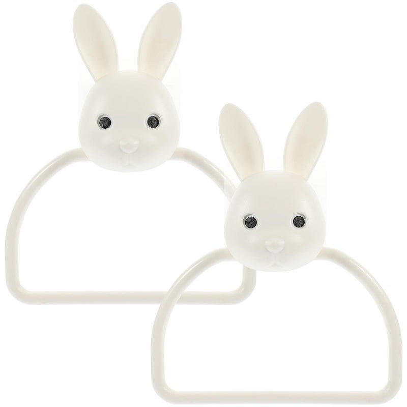 2Pcs Cartoon Rabbit Adhesive Towel Holder Set No Drill Wall Mounted For Kitchen Bathroom - Image 2