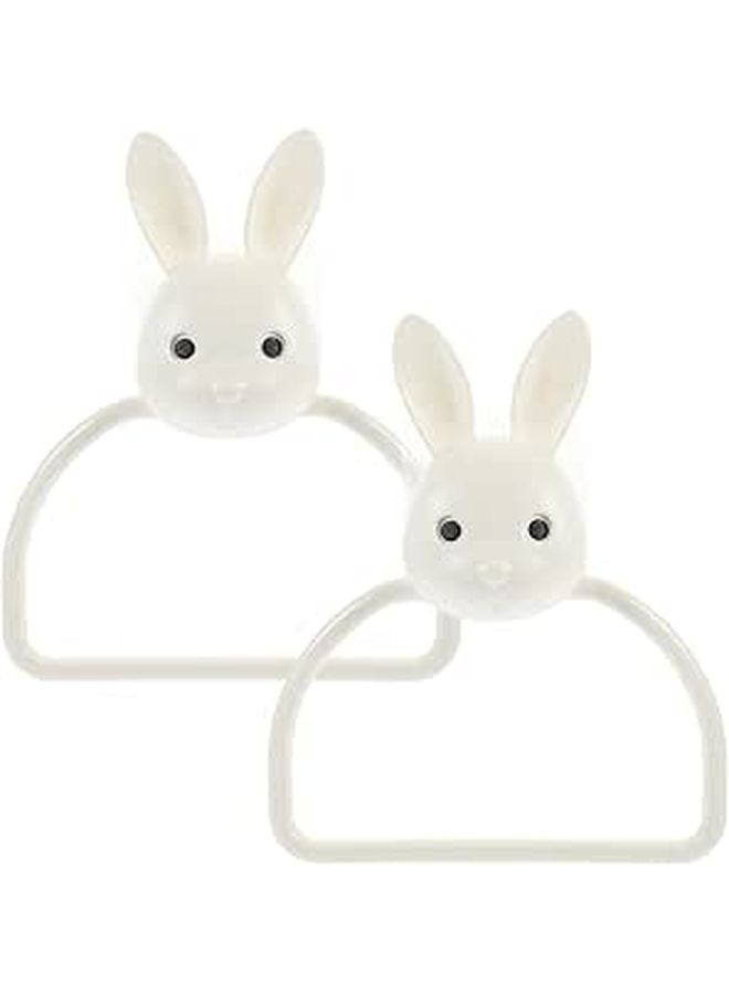 2Pcs Cartoon Rabbit Adhesive Towel Holder Set No Drill Wall Mounted For Kitchen Bathroom - Image 1