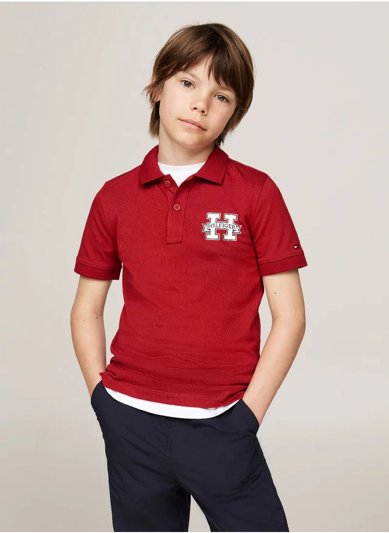 TOMMY HILFIGER Boys' Regular Fit Varsity Letter Polo -  Pure cotton, Red