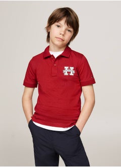 TOMMY HILFIGER Boys' Regular Fit Varsity Letter Polo -  Pure cotton, Red  - Image 1