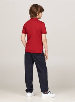 TOMMY HILFIGER Boys' Regular Fit Varsity Letter Polo -  Pure cotton, Red  - Image 3