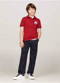 TOMMY HILFIGER Boys' Regular Fit Varsity Letter Polo -  Pure cotton, Red  - Image 5