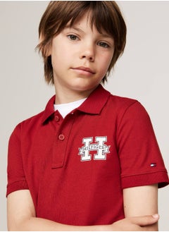 TOMMY HILFIGER Boys' Regular Fit Varsity Letter Polo -  Pure cotton, Red  - Image 4