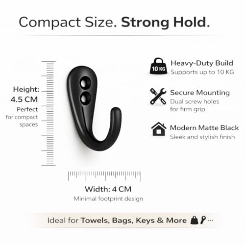 Colornest 2 Pcs Premium Wall Hook – Black Finish | Heavy Duty Metal Hook for Hanging Coats, Bags, Towels & More - Image 2