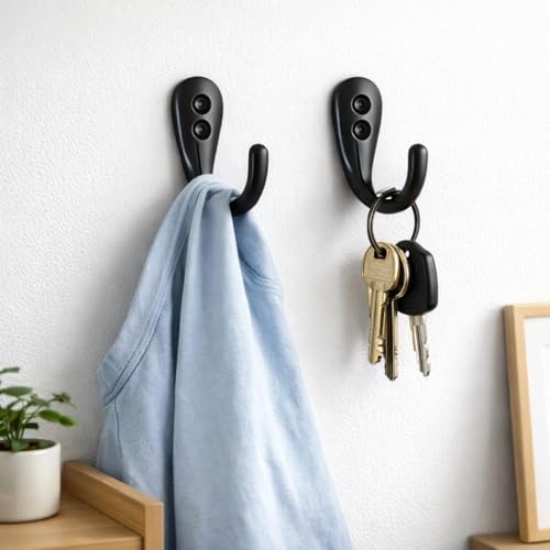 Colornest 2 Pcs Premium Wall Hook – Black Finish | Heavy Duty Metal Hook for Hanging Coats, Bags, Towels & More - Image 3
