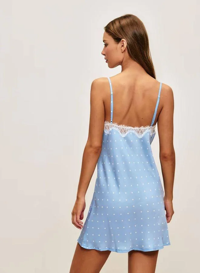 Undiz Polka dot satin nightgown - sky blue
