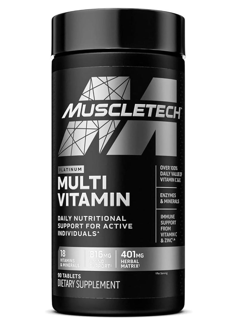 ماسل تيك سلسلة الفيتامينات والمعادن المتعددة الأساسية من البلاتين، 90 قرصاً - Image 1