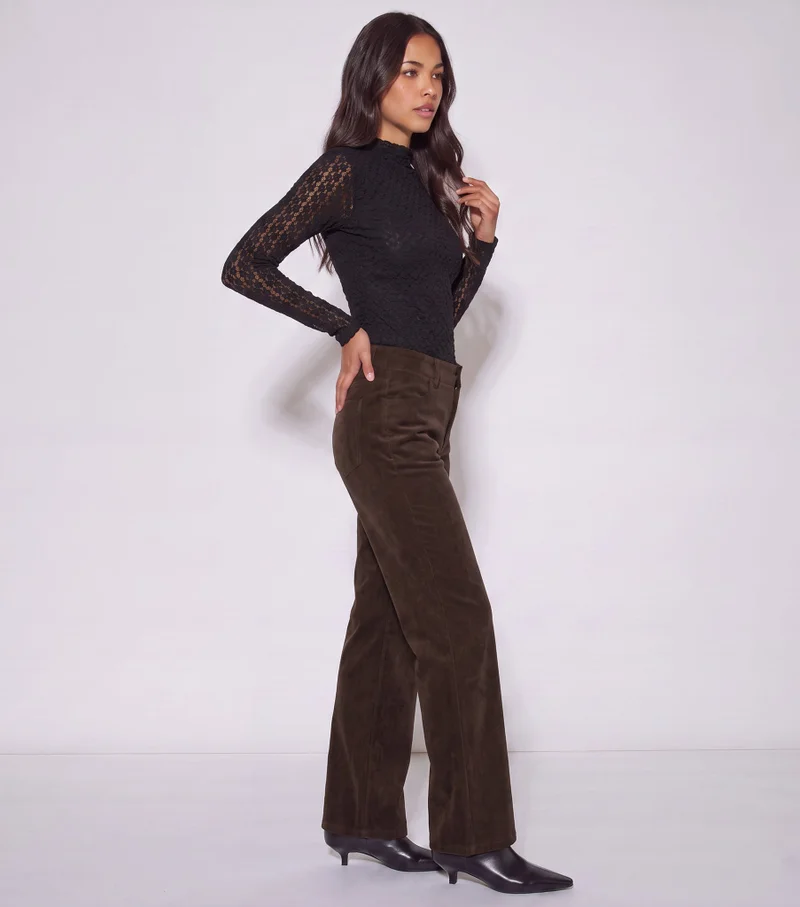 Gini London  Brown Cord Straight Leg Trousers for Women | Best Price UAE