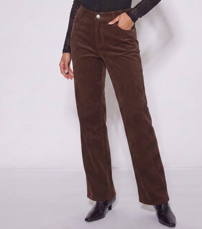 Gini London  Brown Cord Straight Leg Trousers for Women | Best Price UAE
