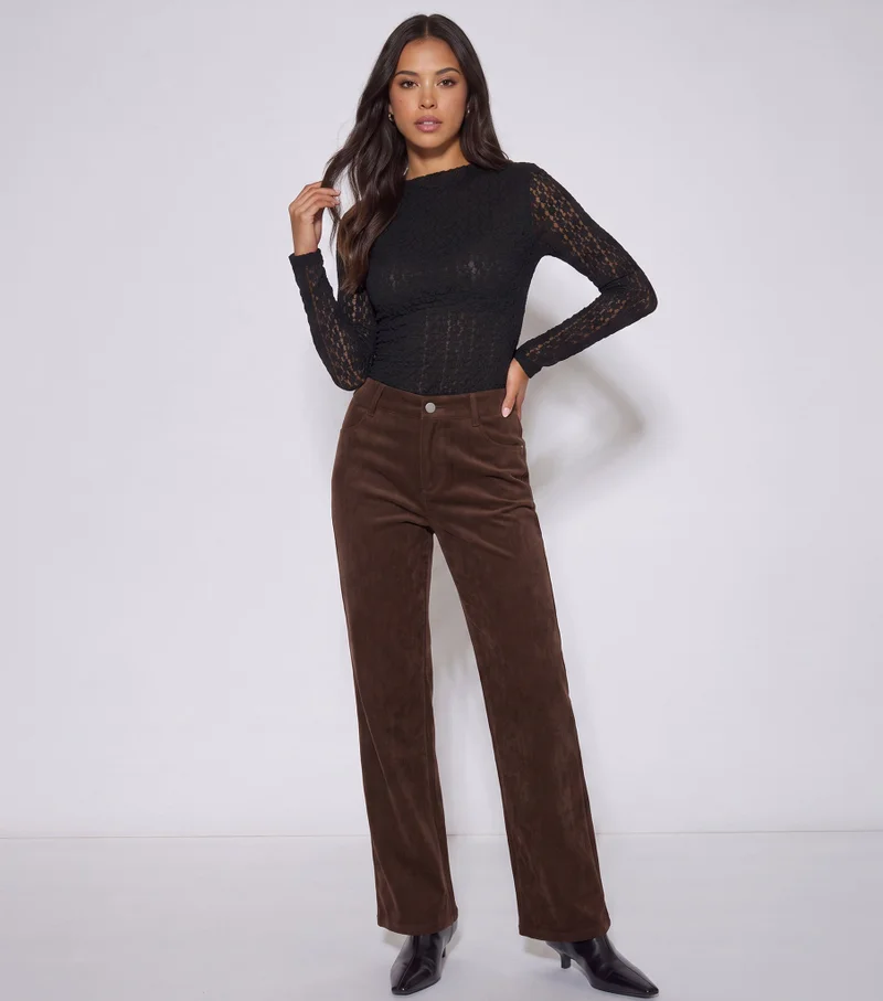 Gini London Brown Cord Straight Leg Trousers