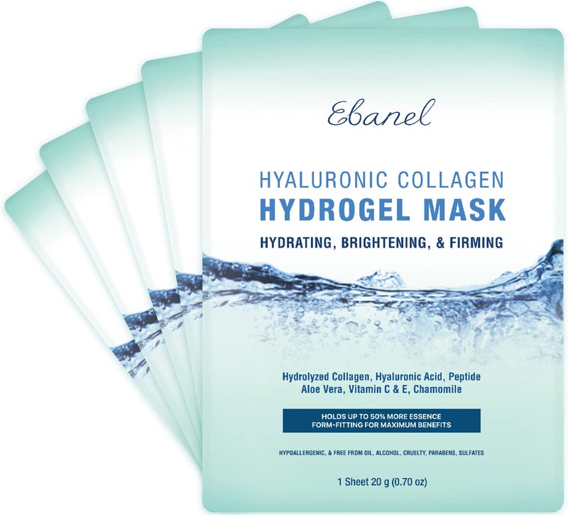 Ebanel 5Pack Hydrogel Collagen Face Mask Instant Brightening Hydrating Facial Masks Sheet Mask for Firming Lifting Anti Aging Anti Wrinkle with Hyaluronic Acid Peptide Aloe Vera Vitamin C  E